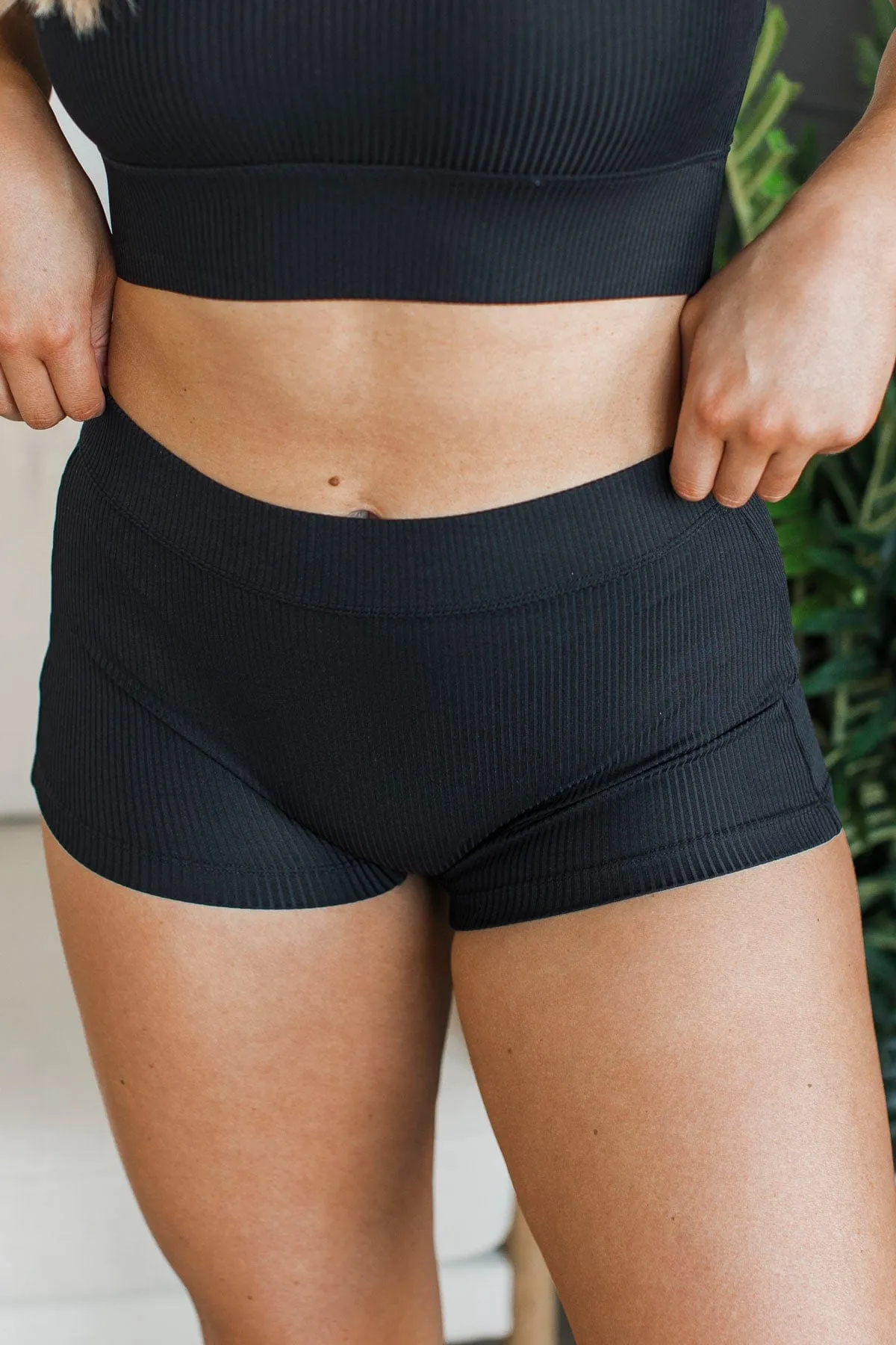 Coastal Cutie Ribbed Swim Shorts- Black