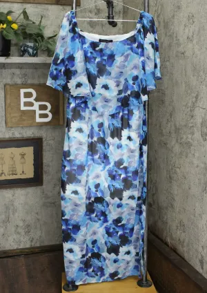 Colleen Lopez Women's Off-the-Shoulder Flutter Maxi Dress Sapphire Blue Large