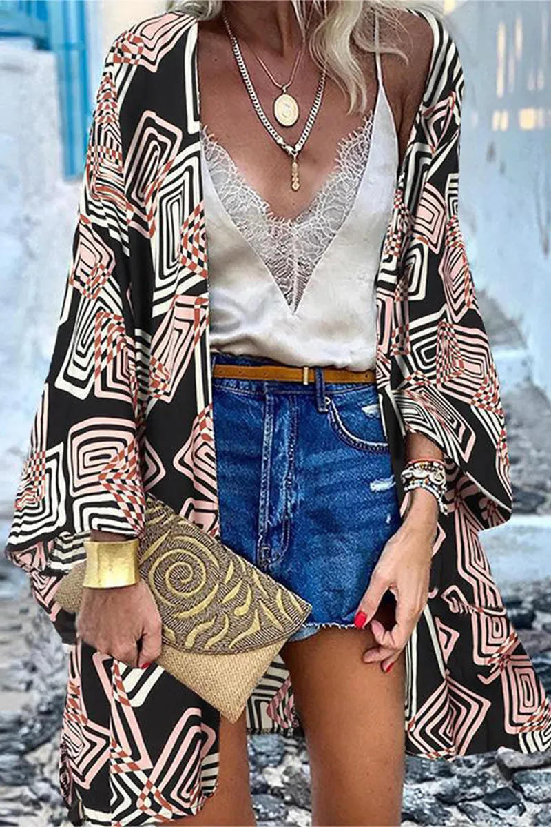 College Print Patchwork Cardigan Collar Outerwear