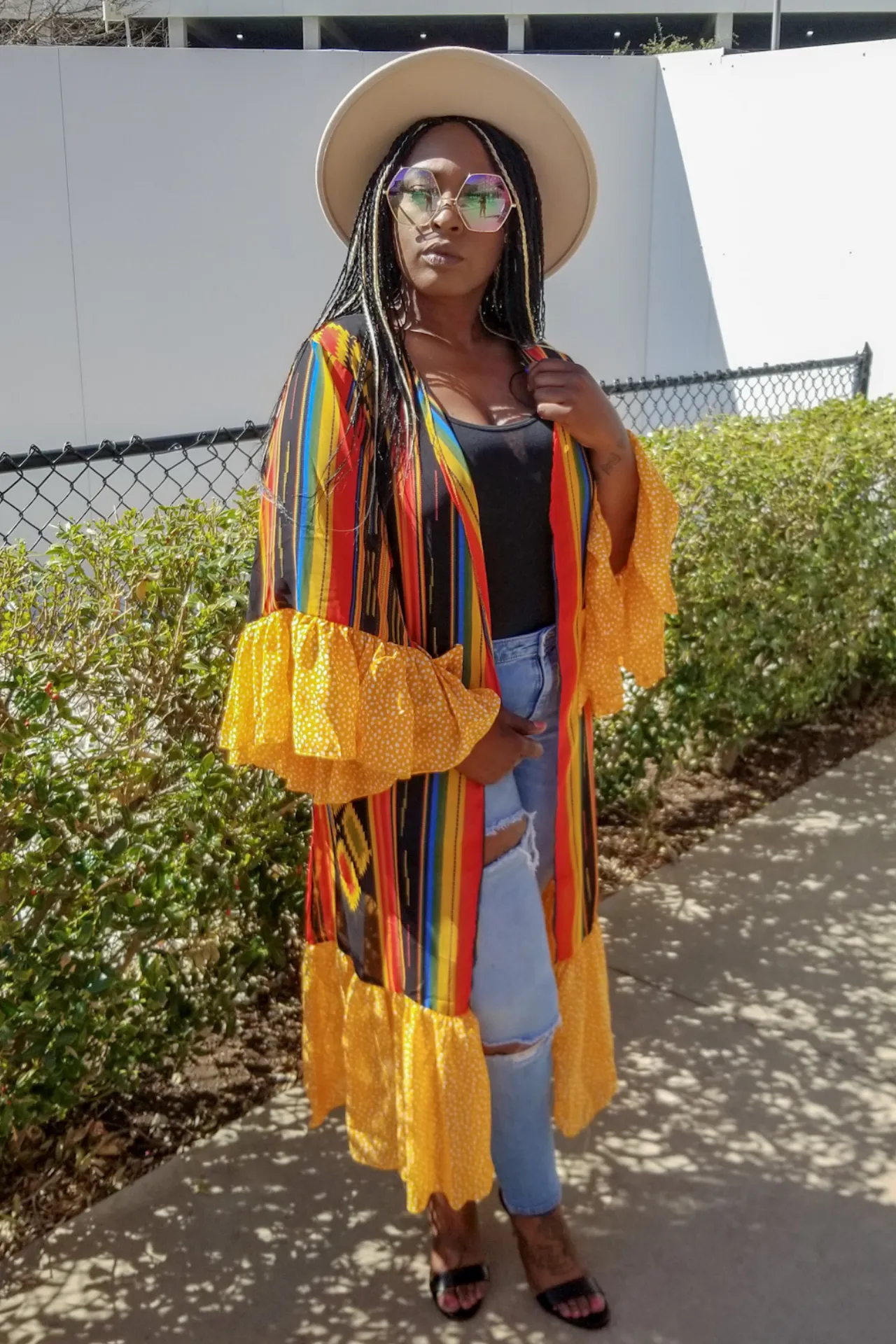 Colorful Print Ruffle Sleeve Kimono