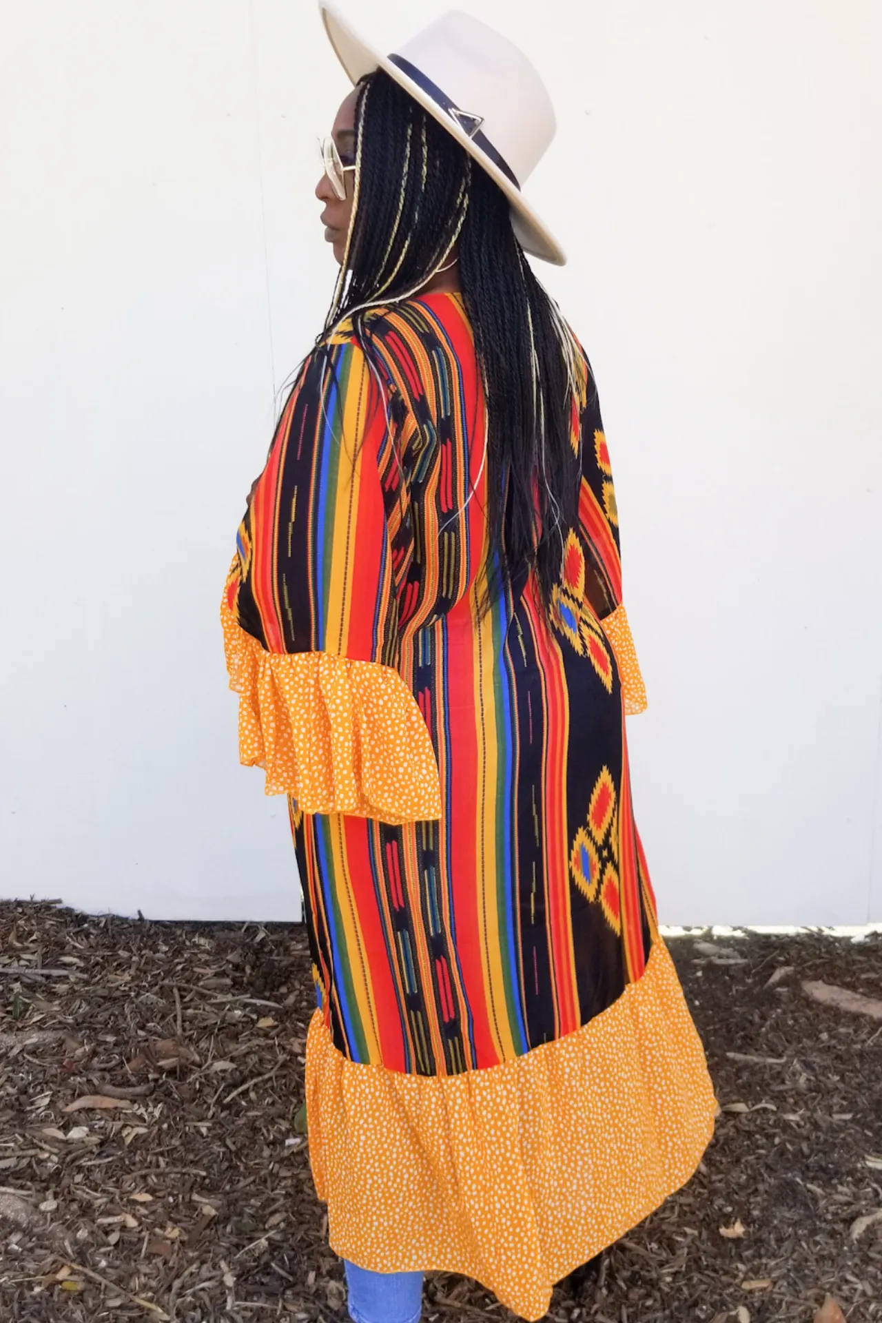 Colorful Print Ruffle Sleeve Kimono