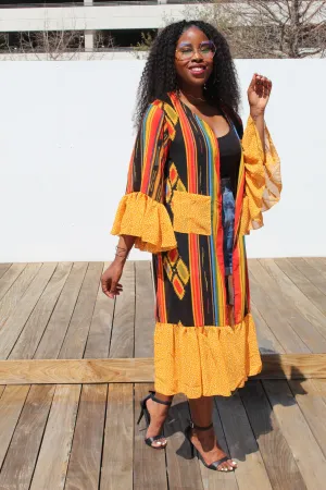 Colorful Print Ruffle Sleeve Kimono
