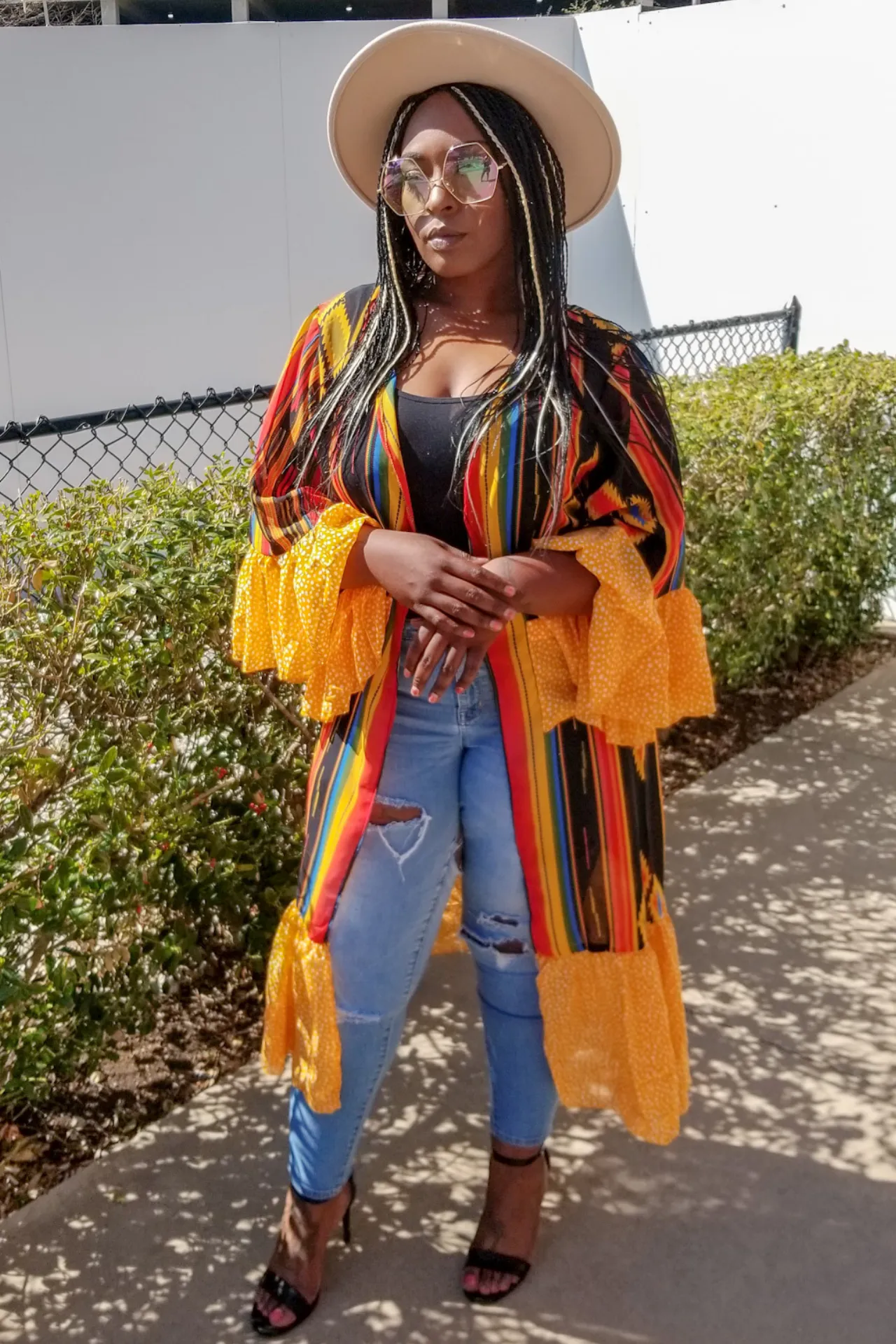 Colorful Print Ruffle Sleeve Kimono