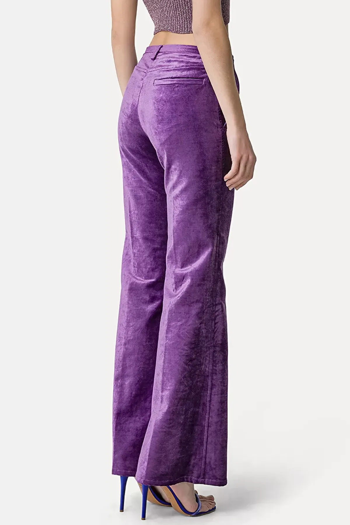 Cotton Velvet & Viscose Palazzo Pants in Violet