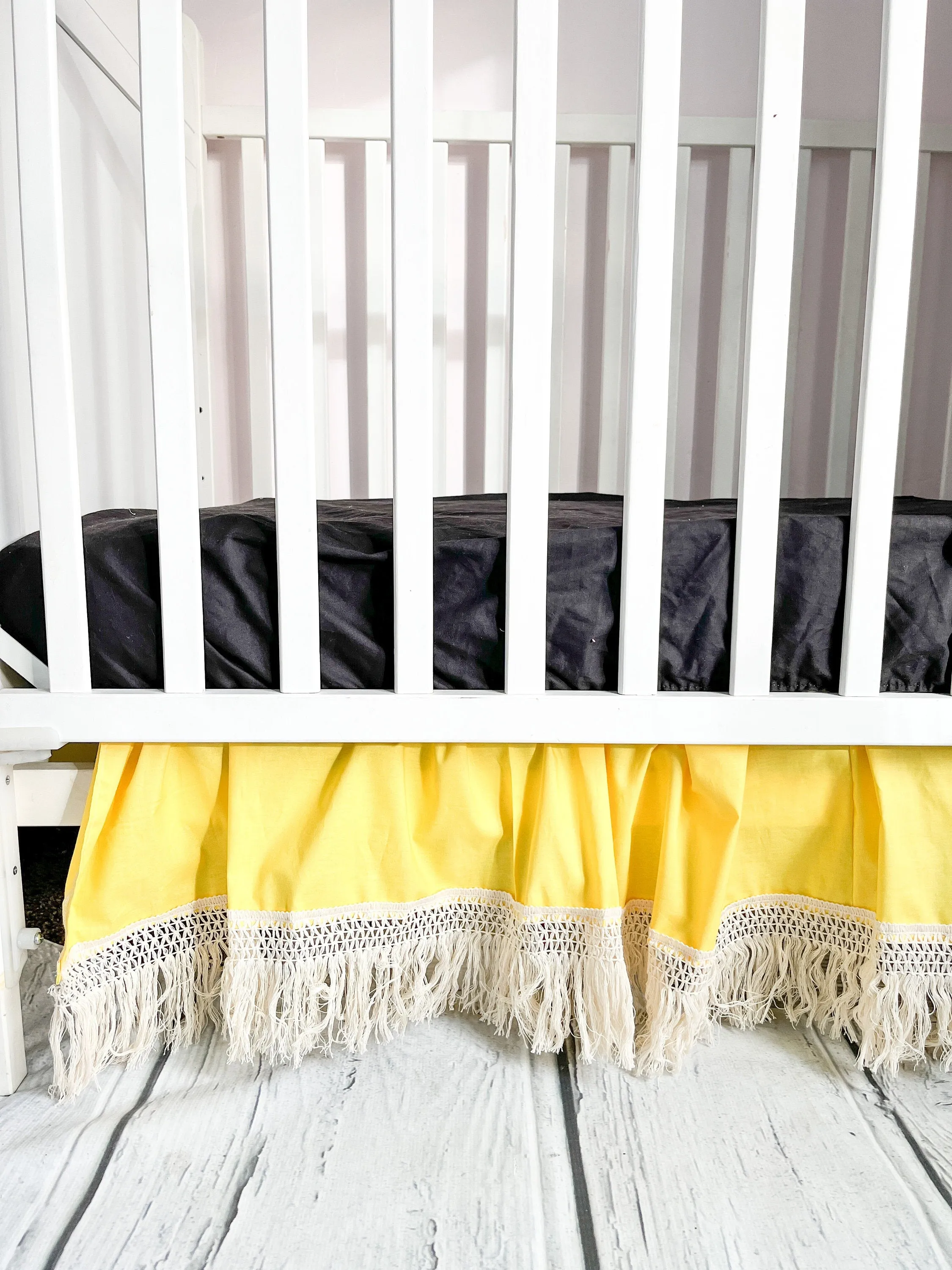 Cream MINI Crib Skirt, Linen Bedskirt Macrame Crib Bedding, Baby Shower Gift