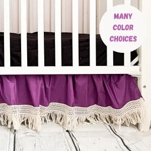 Crib Skirt Baby Girl Bedding, Purple Macrame Crib Bedding Baby Girl Nursery Decor