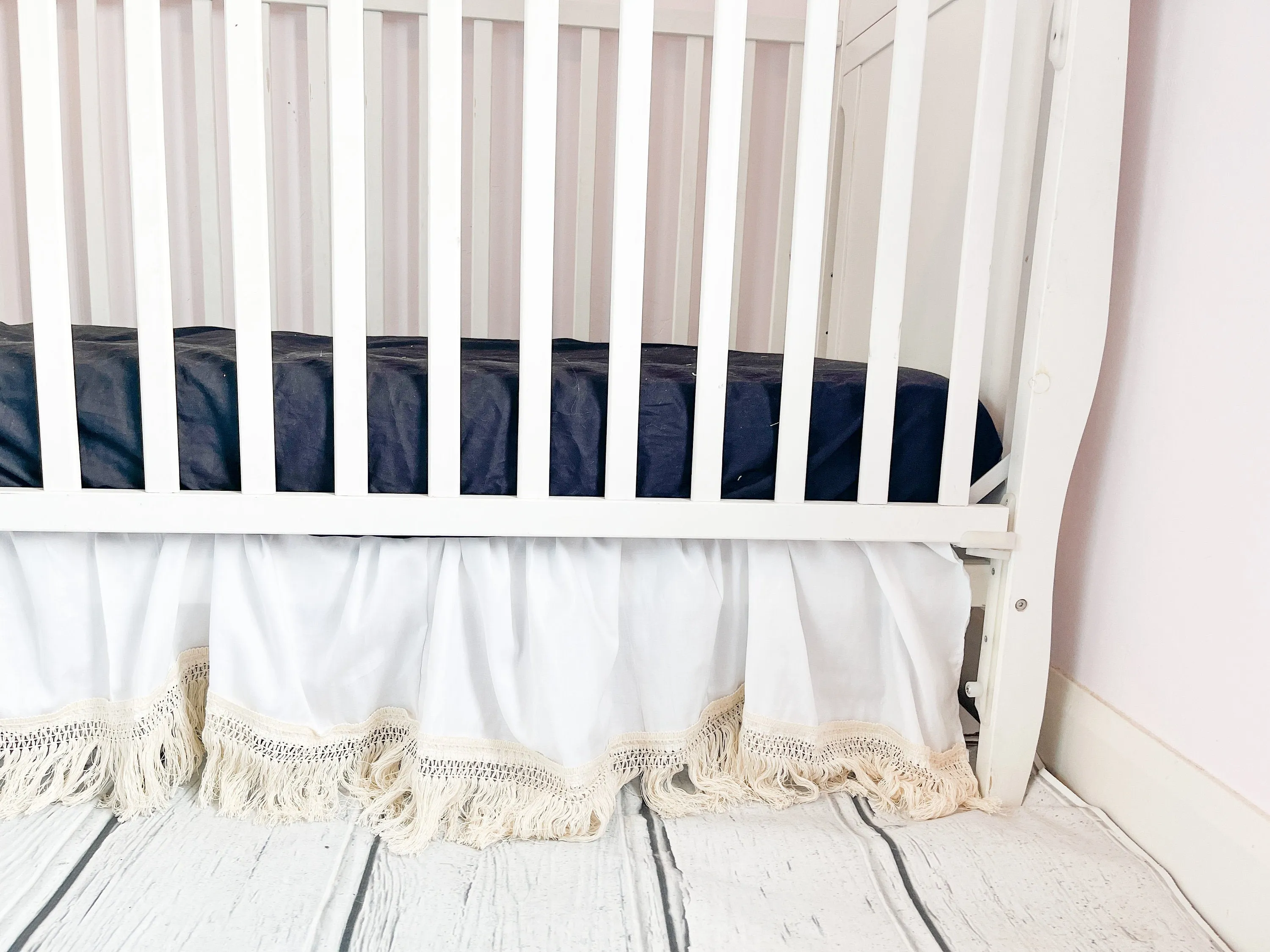 Crib Skirt Baby Girl Bedding, Purple Macrame Crib Bedding Baby Girl Nursery Decor