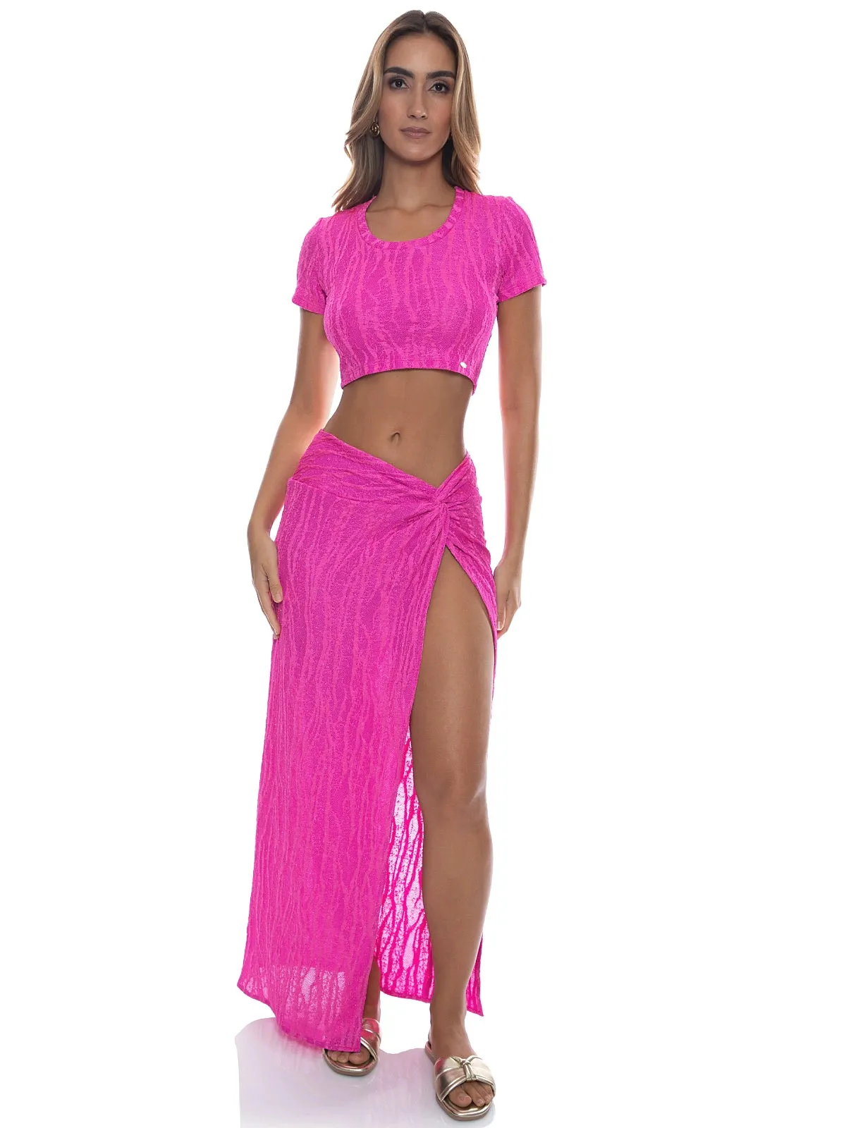 Crop T-Shirt-Twist Front Skirt