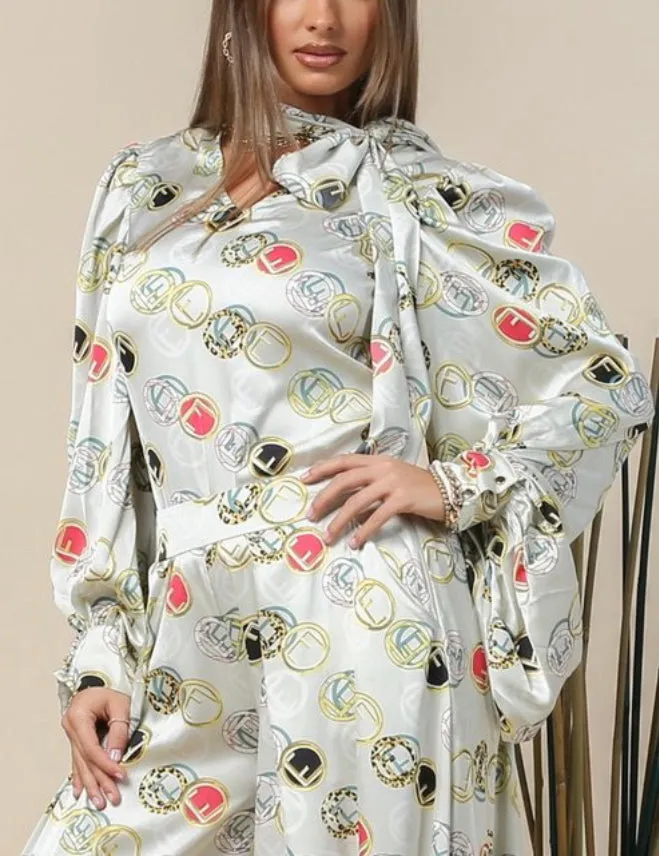 Custom E Print Pelican Sleeve and Palazzo Pants