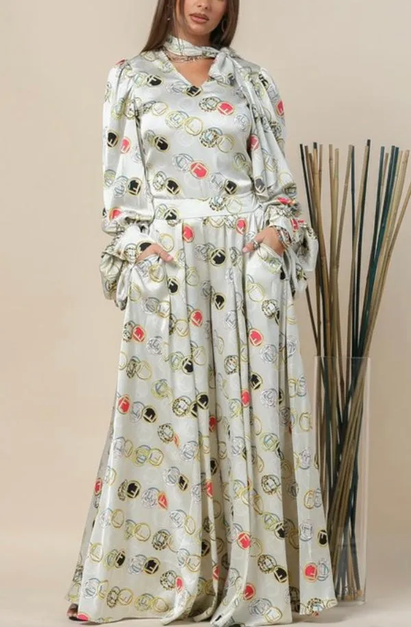Custom E Print Pelican Sleeve and Palazzo Pants