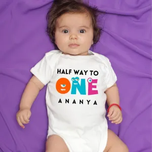 Custom Name Half Way to One Onesie for Babies