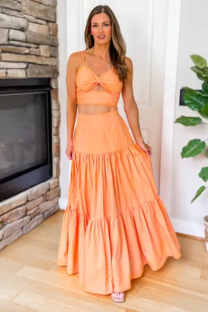 Delaney Tiered Maxi Skirt - Orange