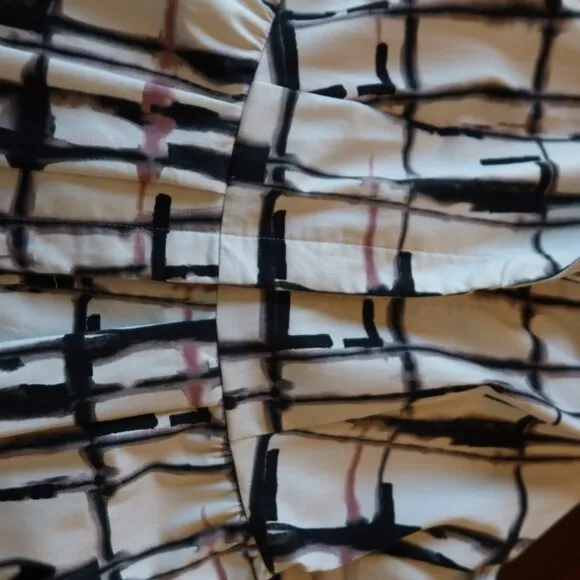DKNY midi Shirtdress plaid print white black pink sleeveles tie bow buton down 6