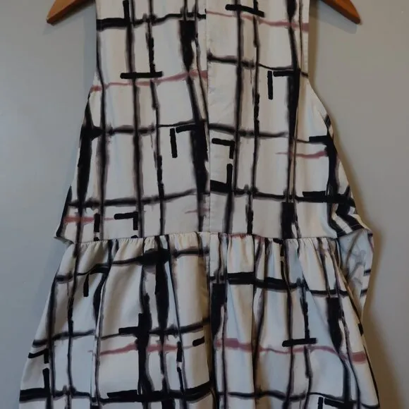 DKNY midi Shirtdress plaid print white black pink sleeveles tie bow buton down 6