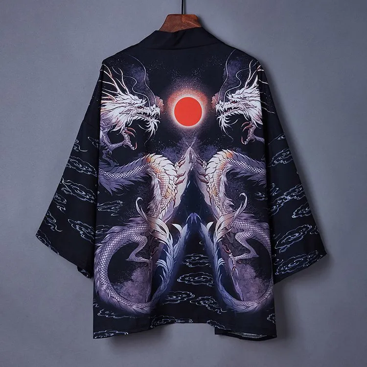 Dragon Print Kimono Outerwear Sun Protective Cardigan UB7326