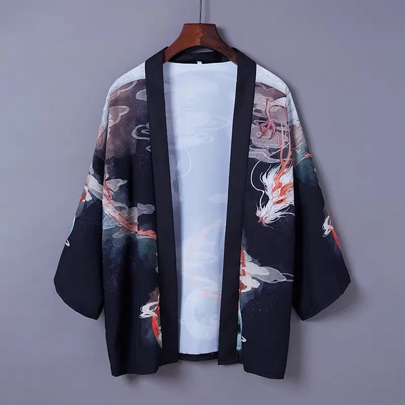 Dragon Print Kimono Outerwear Sun Protective Cardigan UB7326