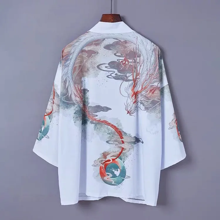 Dragon Print Kimono Outerwear Sun Protective Cardigan UB7326