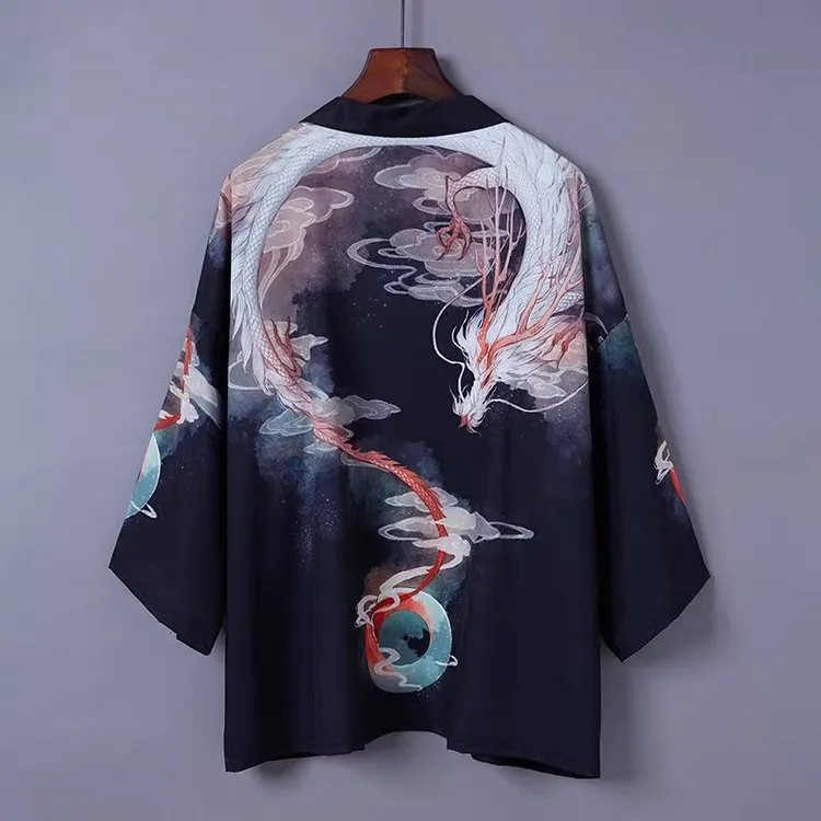 Dragon Print Kimono Outerwear Sun Protective Cardigan UB7326