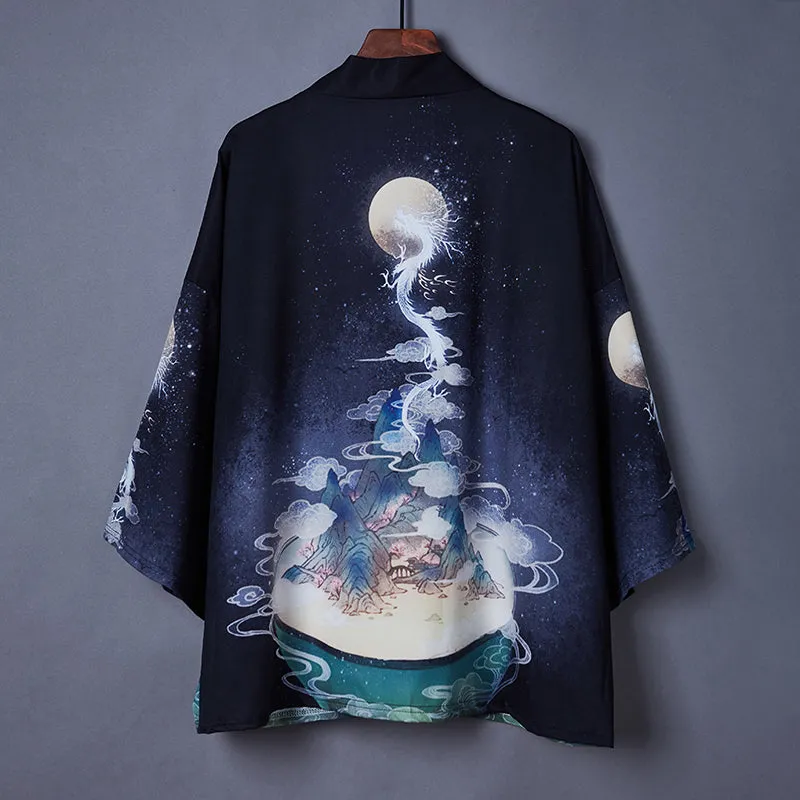 Dragon Print Kimono Outerwear Sun Protective Cardigan UB7326