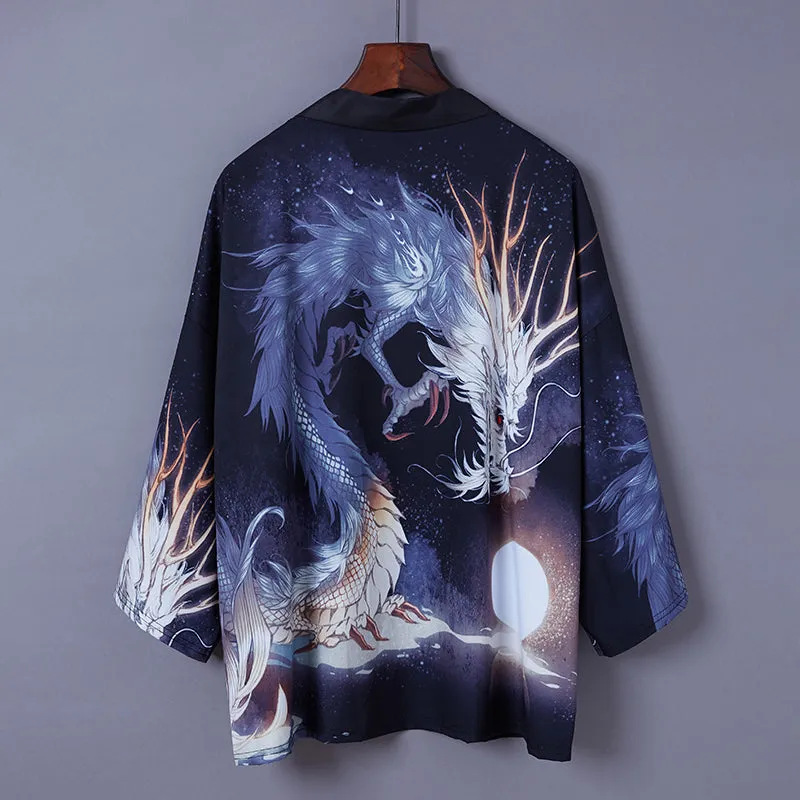 Dragon Print Kimono Outerwear Sun Protective Cardigan UB7326