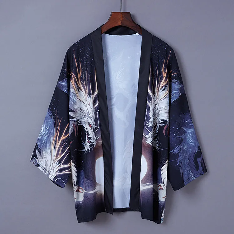 Dragon Print Kimono Outerwear Sun Protective Cardigan UB7326