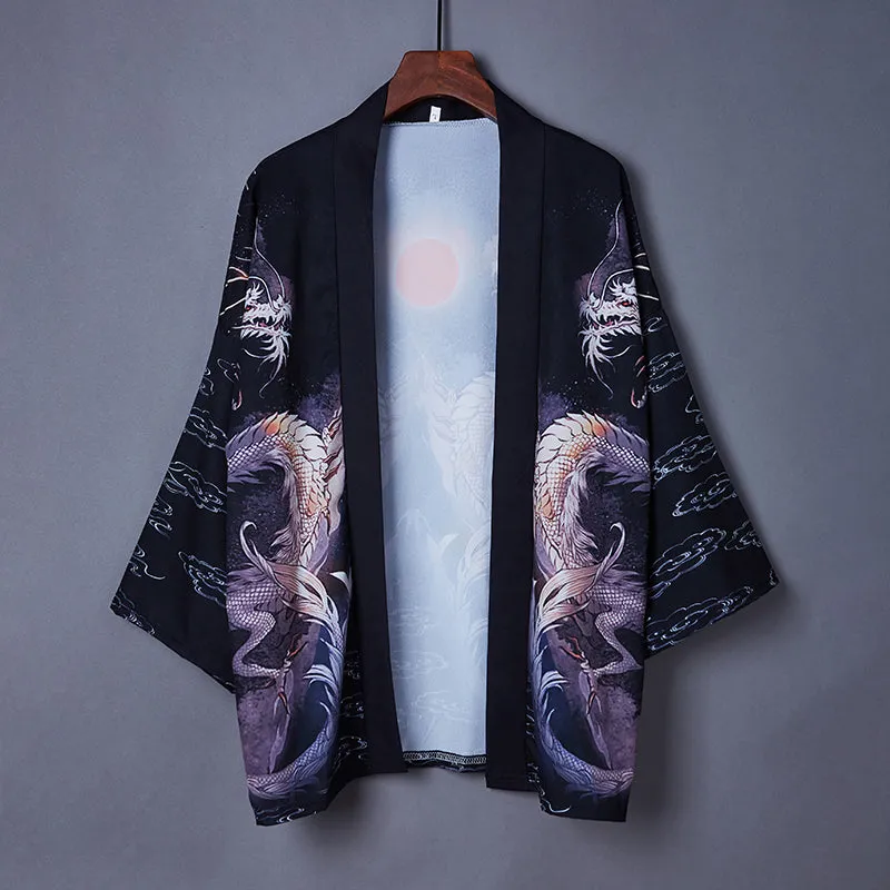 Dragon Print Kimono Outerwear Sun Protective Cardigan UB7326