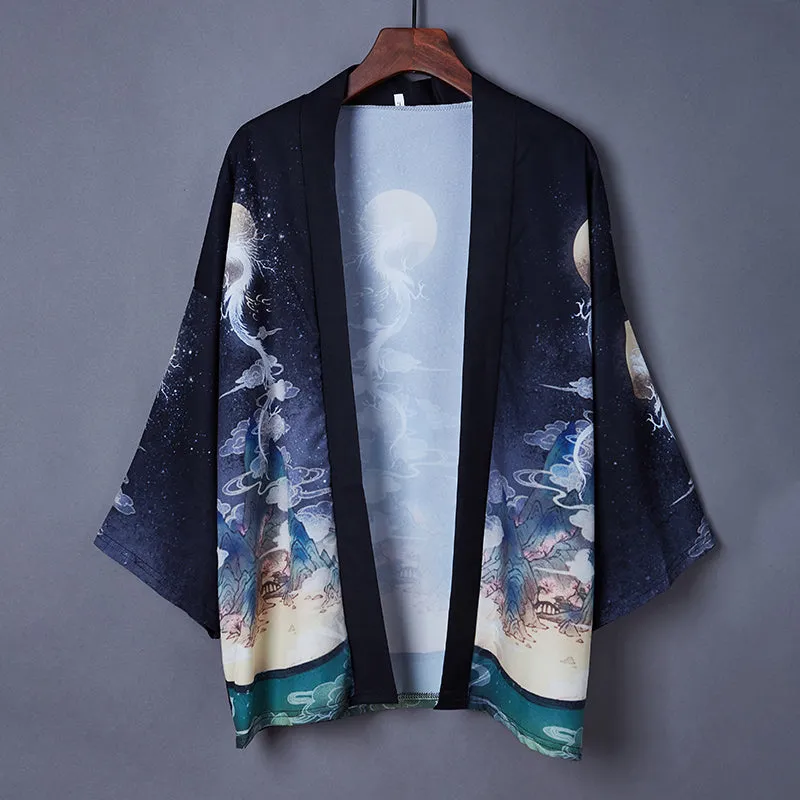 Dragon Print Kimono Outerwear Sun Protective Cardigan UB7326