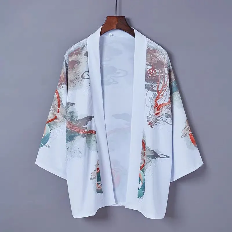 Dragon Print Kimono Outerwear Sun Protective Cardigan UB7326