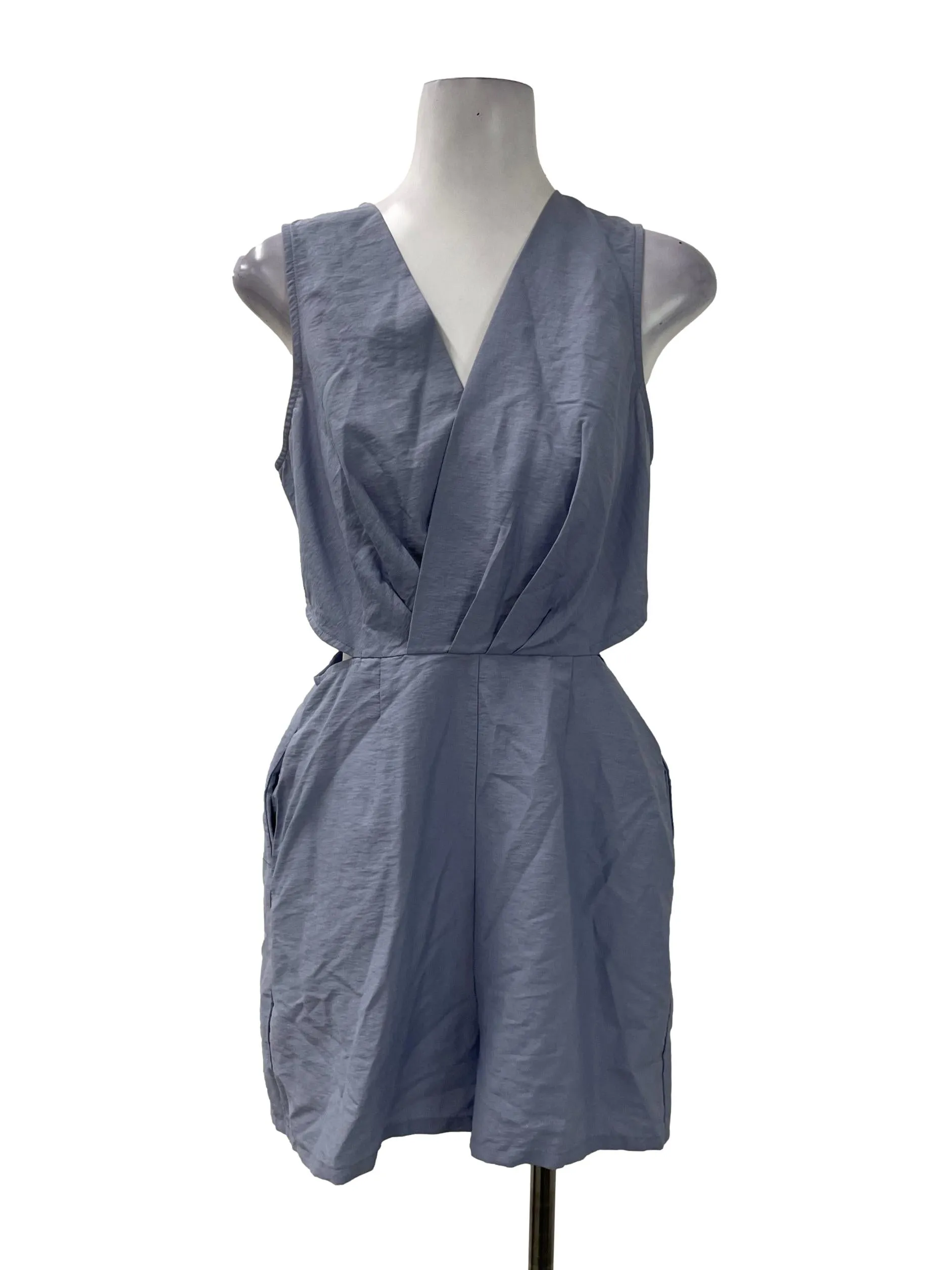 Dusty Blue Side Slit Pleated Romper