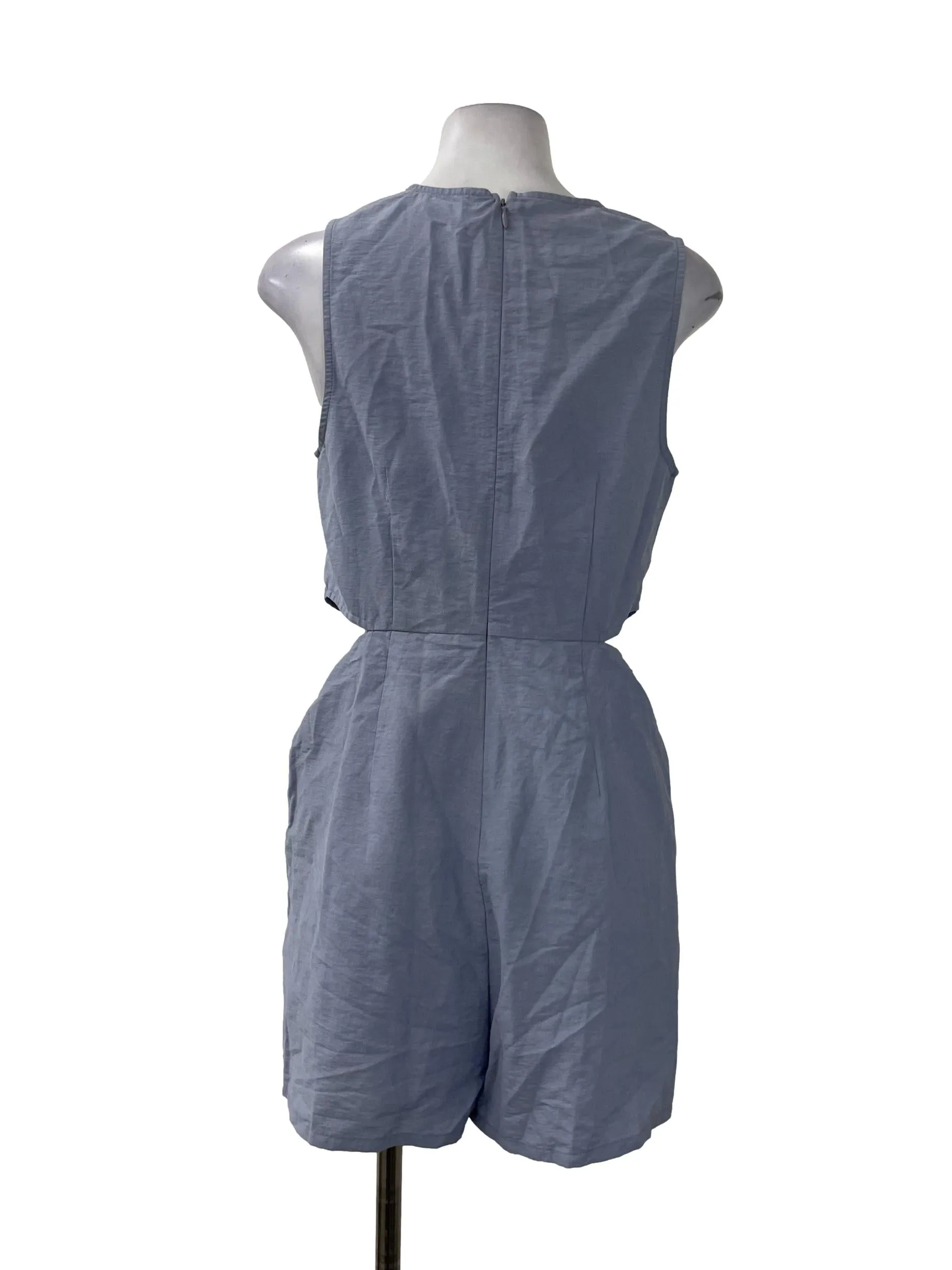Dusty Blue Side Slit Pleated Romper