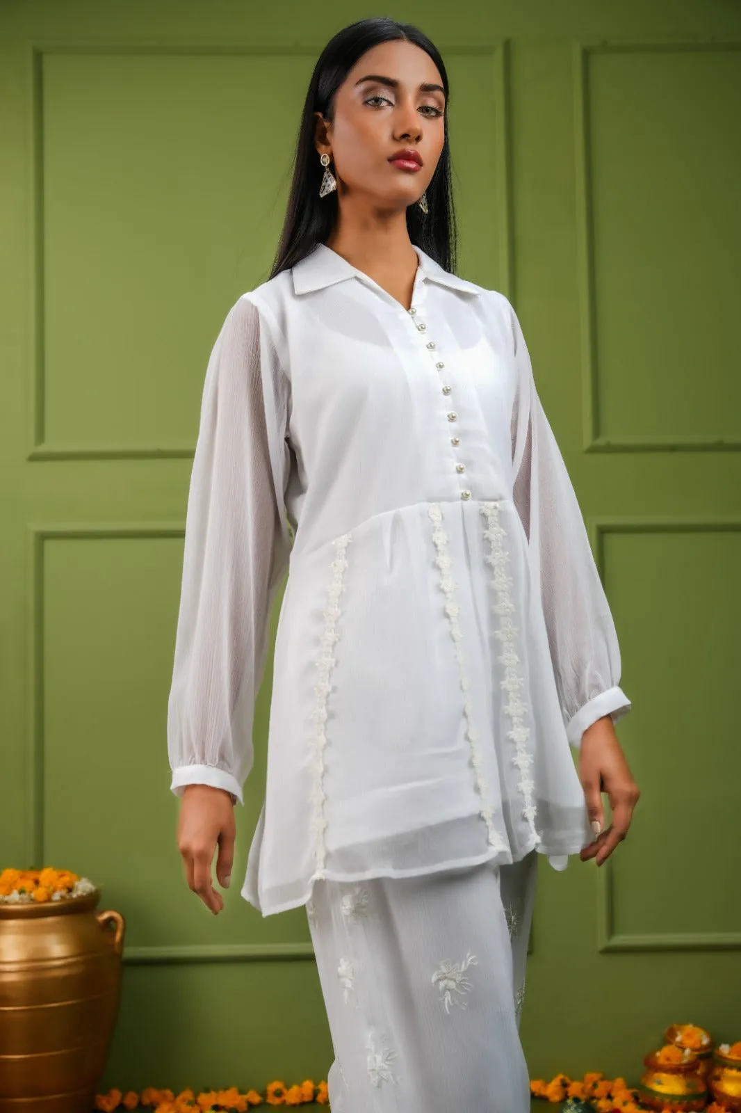 Elegant Fusion - White Coordinated Set