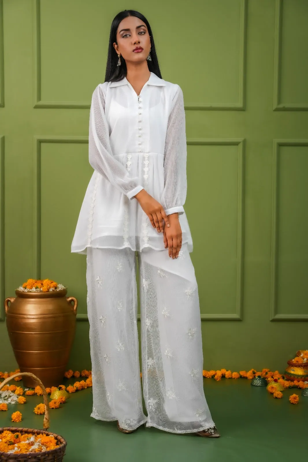 Elegant Fusion - White Coordinated Set
