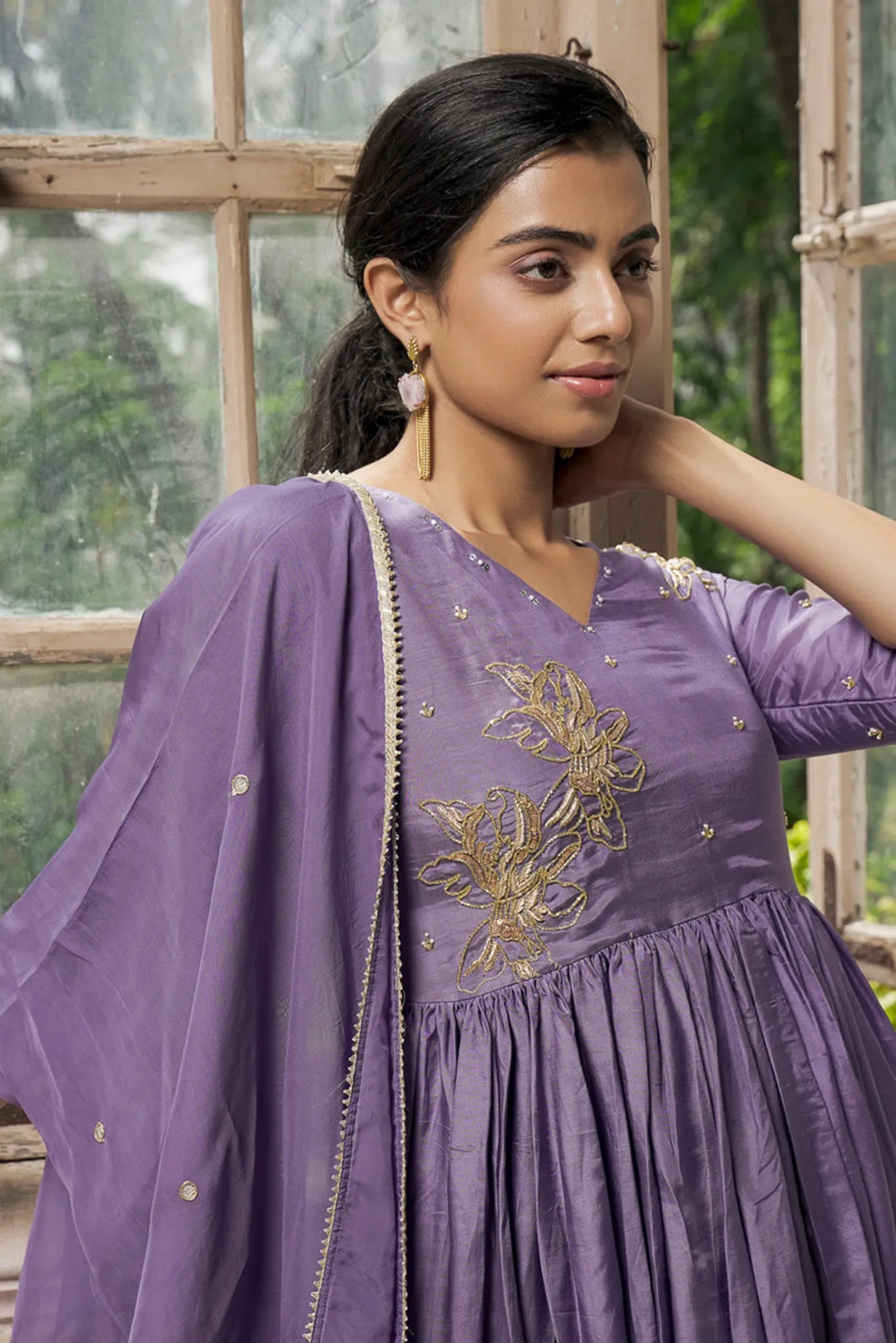 Elegant Greyish Blue Royal Viscose Muslin Suit Set with Organza Dupatta