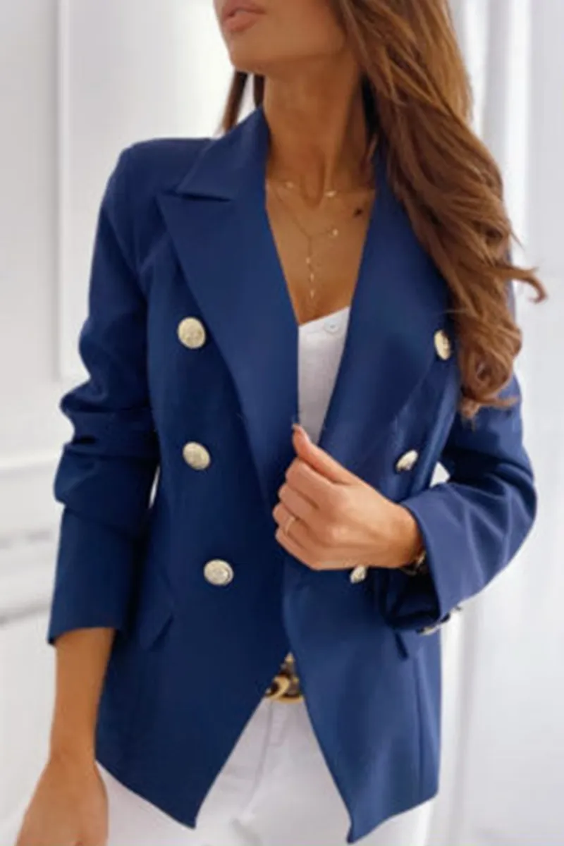 Elegant Solid Patchwork Buttons Turn-back Collar Outerwear(5 Colors)