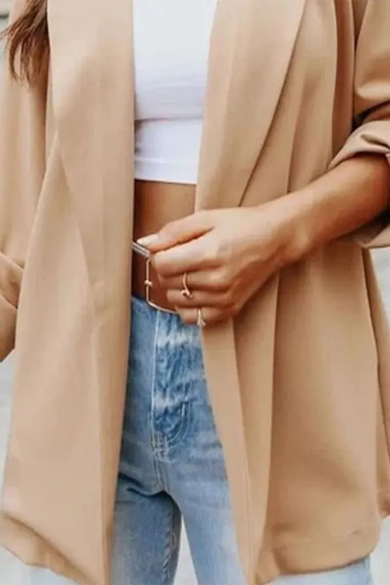 Elegant Solid Solid Color V Neck Outerwear