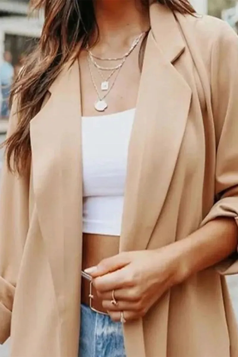 Elegant Solid Solid Color V Neck Outerwear