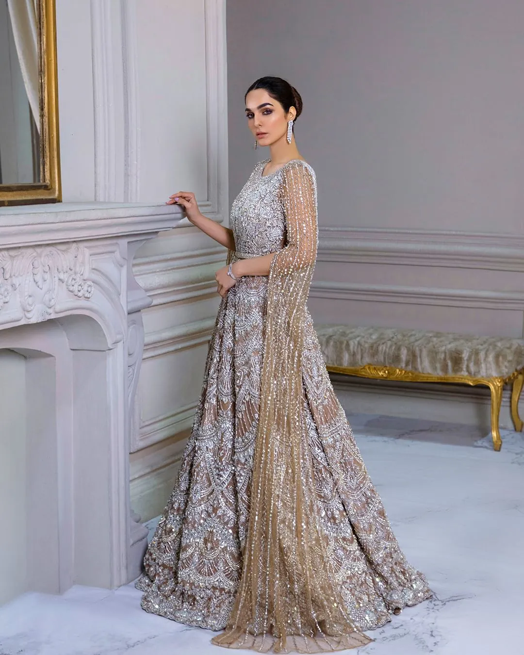 Embellished Pakistani Bridal Maxi Dress for Wedding