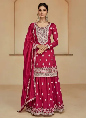 Ensembled Pink Heavy Embellished Sharara Style Suit
