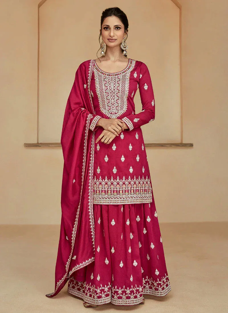 Ensembled Pink Heavy Embellished Sharara Style Suit