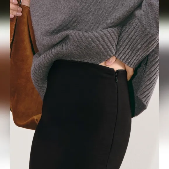 Everlane The Dream Maxi Skirt Black Organic Cotton Back Slit Size XL