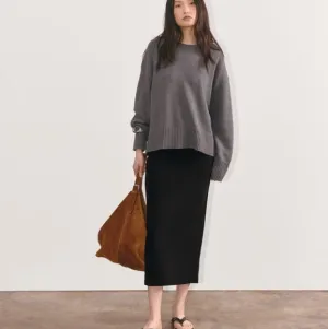 Everlane The Dream Maxi Skirt Black Organic Cotton Back Slit Size XL