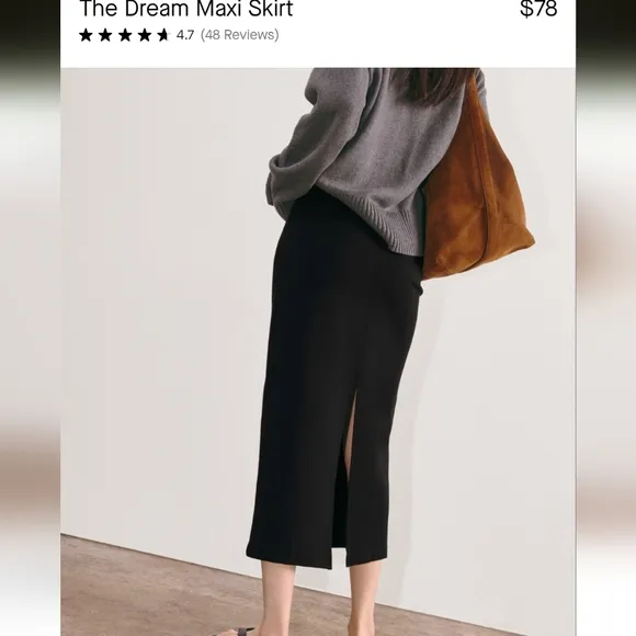 Everlane The Dream Maxi Skirt Black Organic Cotton Back Slit Size XL