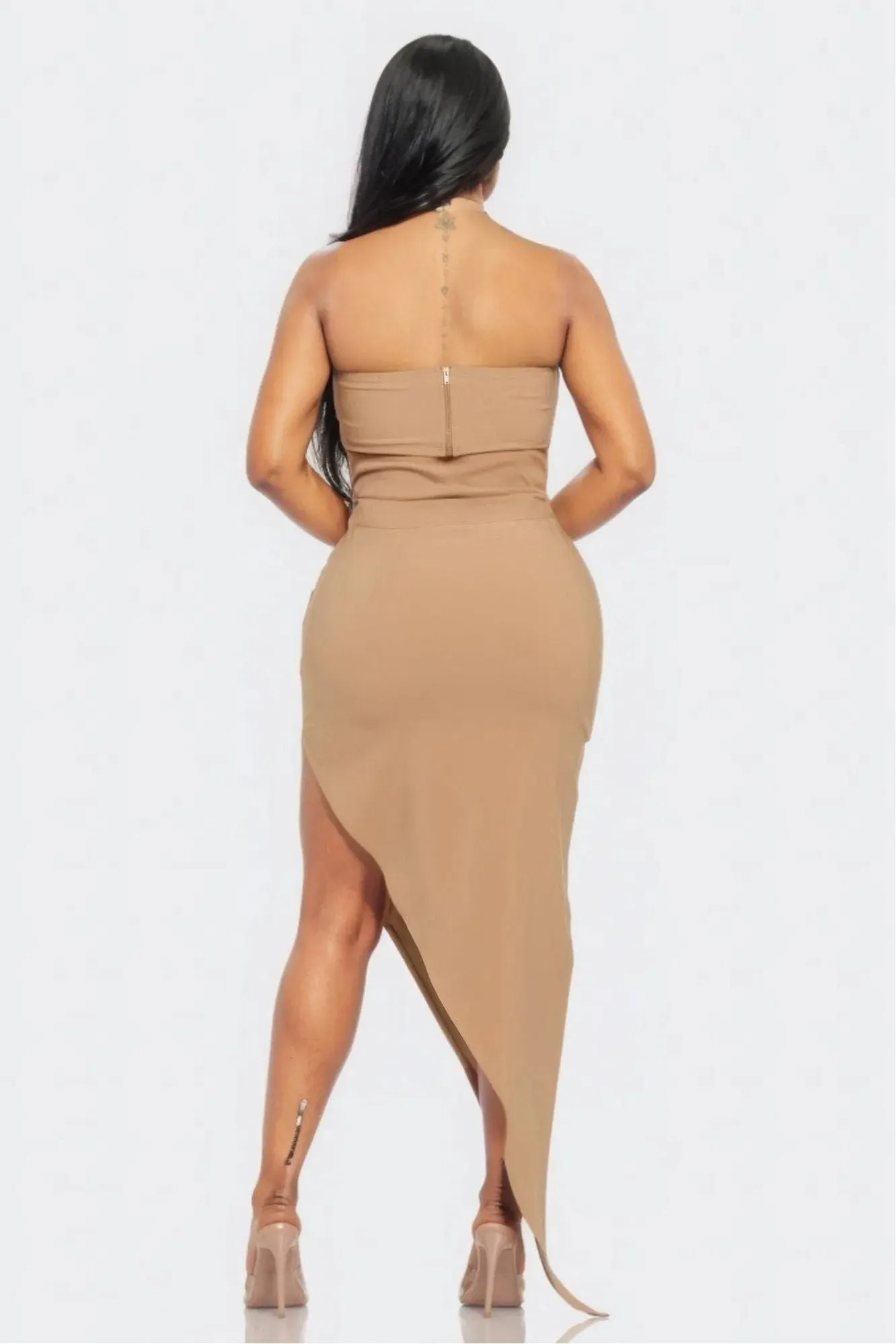 Eyelet Buckle Belt Top And Skirt Set
