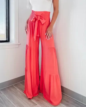 Feel's Good To Be Me Tiered Palazzo Pants - Coral
