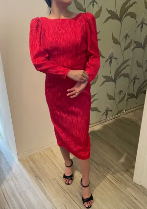 Fiery Red Vintage Long Sleeve Backless Dress