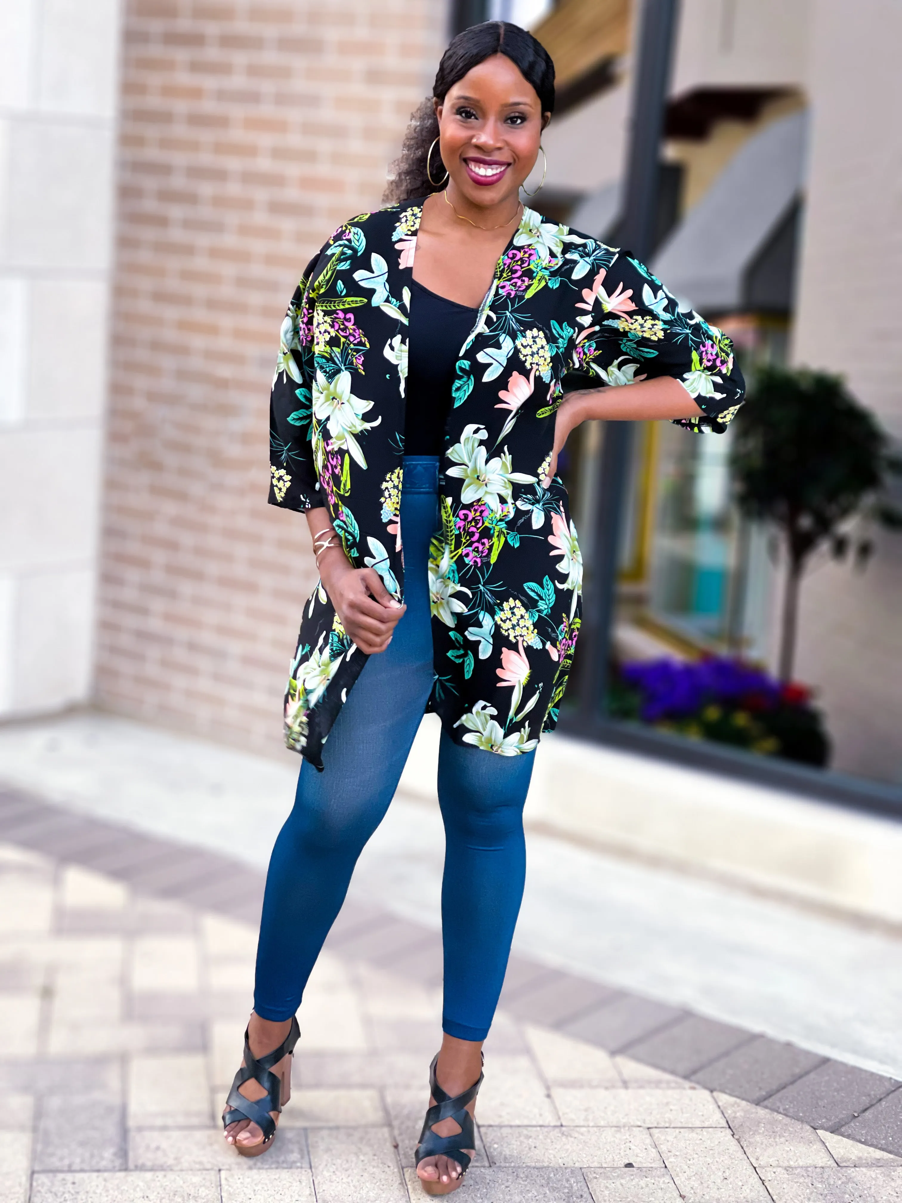 Floral Bell Sleeved Kimono