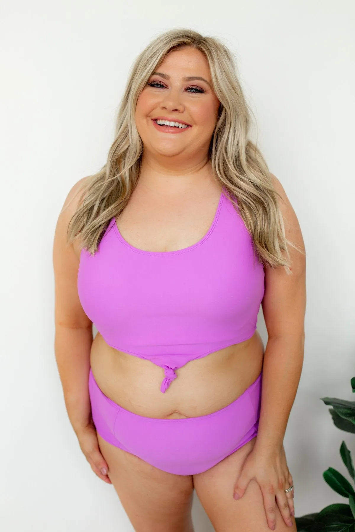 Front Knot Swimsuit Tankini- Solid Purple
