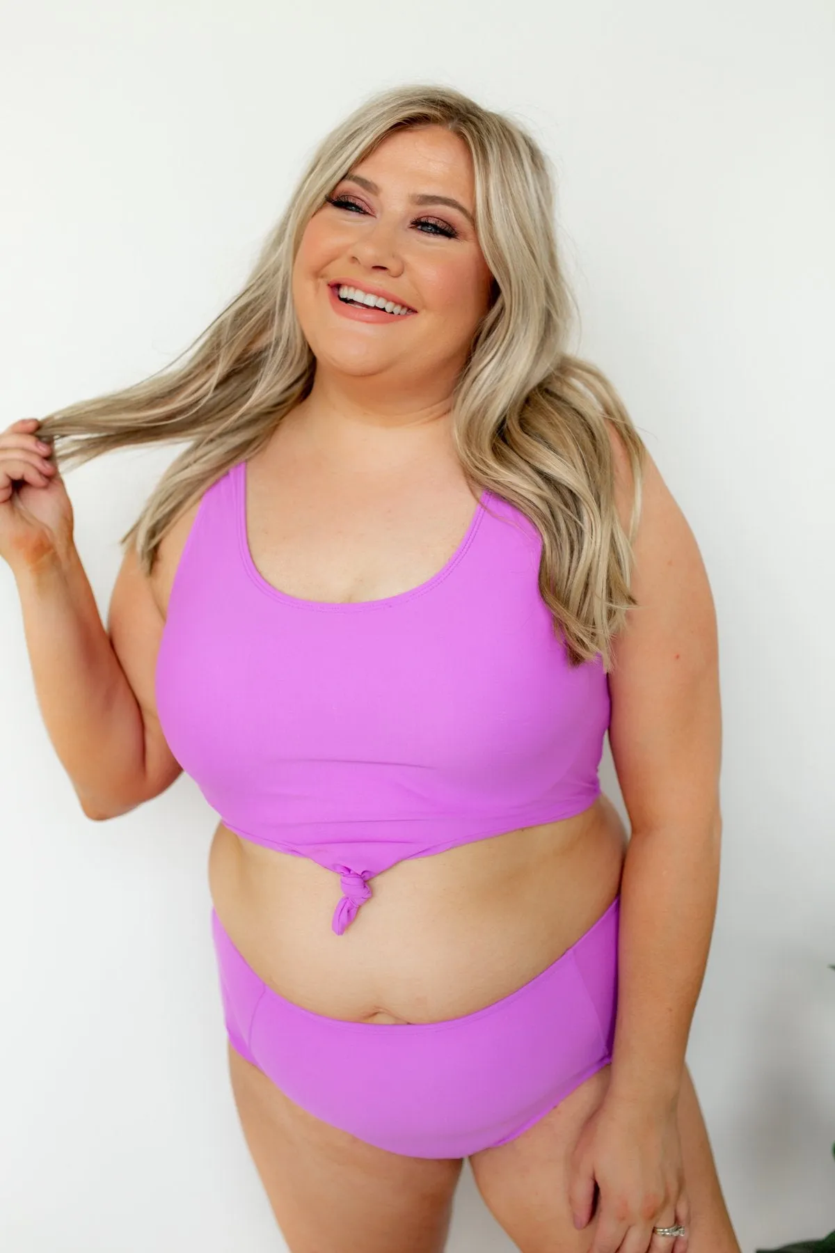 Front Knot Swimsuit Tankini- Solid Purple