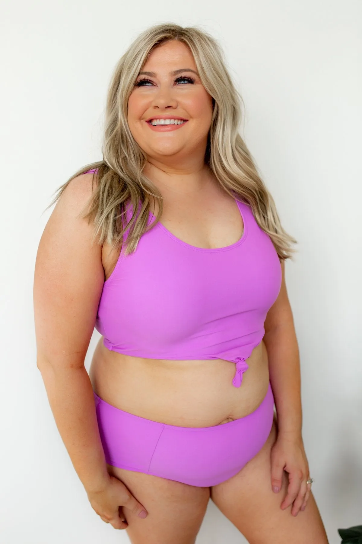 Front Knot Swimsuit Tankini- Solid Purple