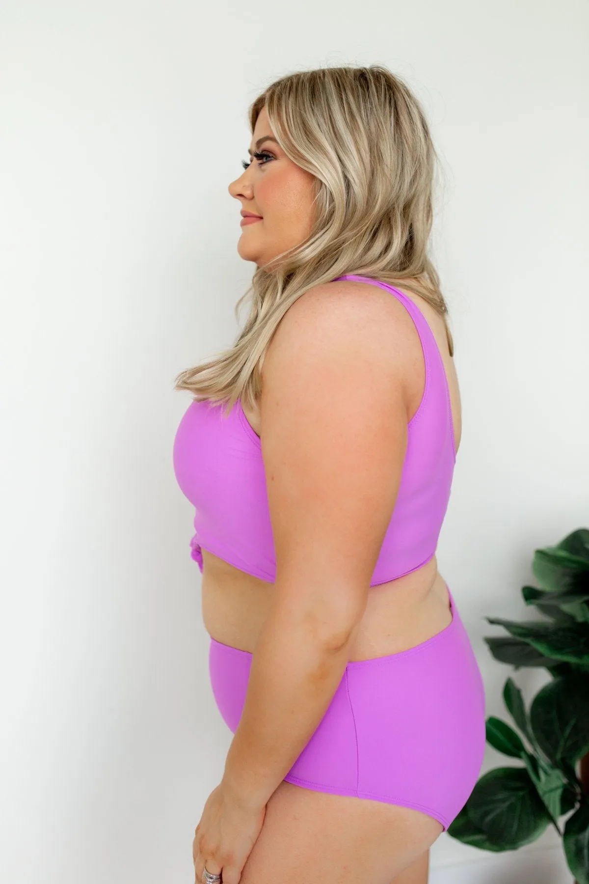 Front Knot Swimsuit Tankini- Solid Purple